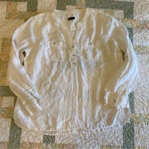 Talbot's Women's 100% Lightweight Linen  White Button-Up Women's Top Size Small
